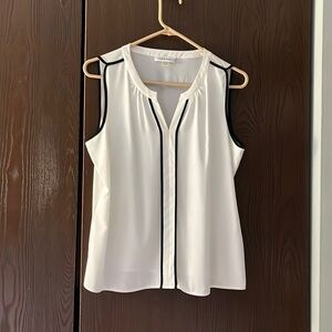 Calvin Klein white and black trimmed sleeveless blouse